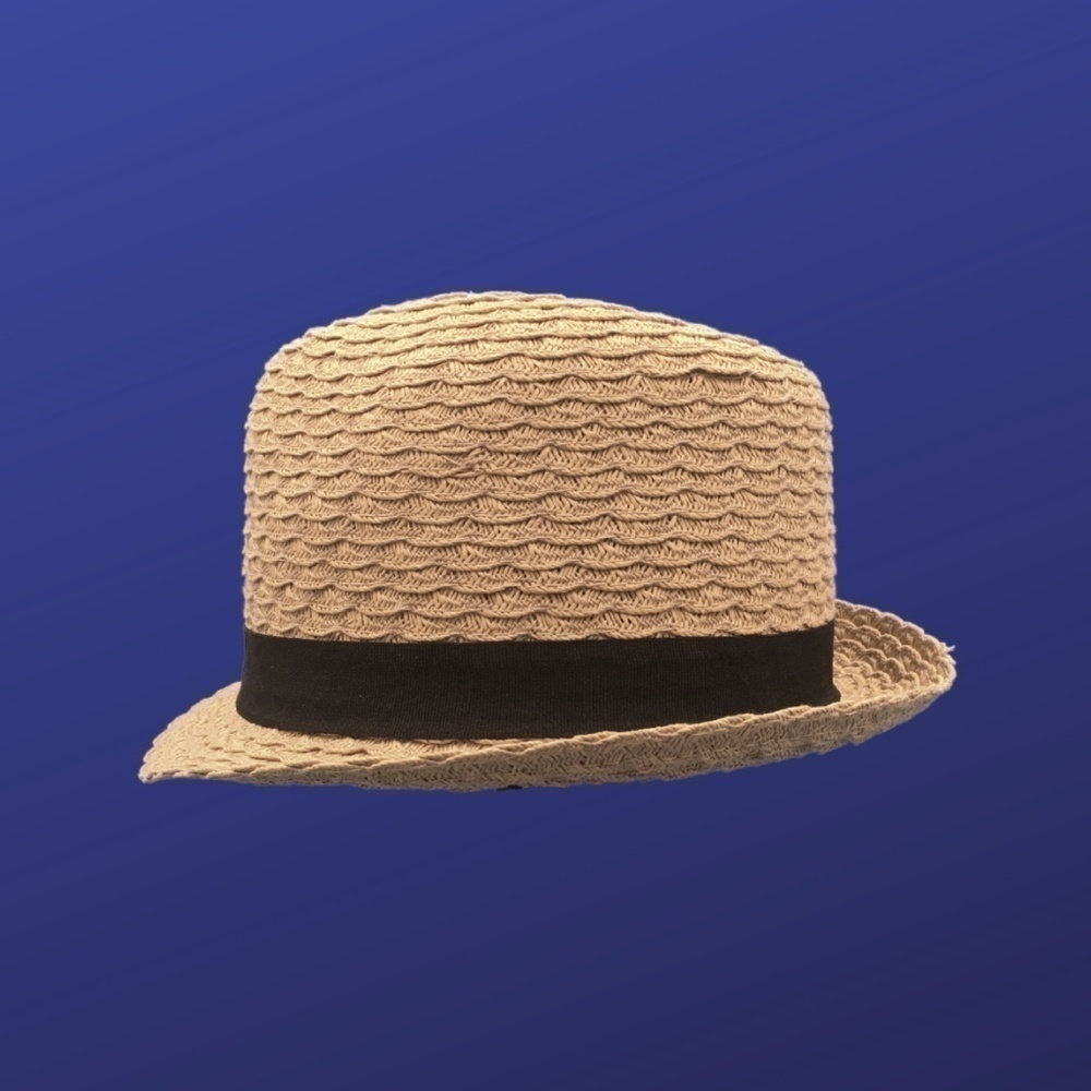 Unbranded Women’s 100% Straw FEDORA Hat, NATURAL/BLACK, One Size, NWOT